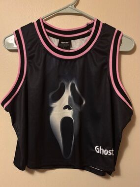 Ghost Face Pink-Trim Black Mesh Crop Jersey